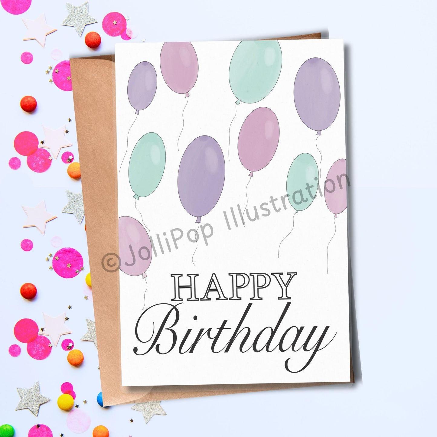 Birthday Balloons Pink - Greeting Card